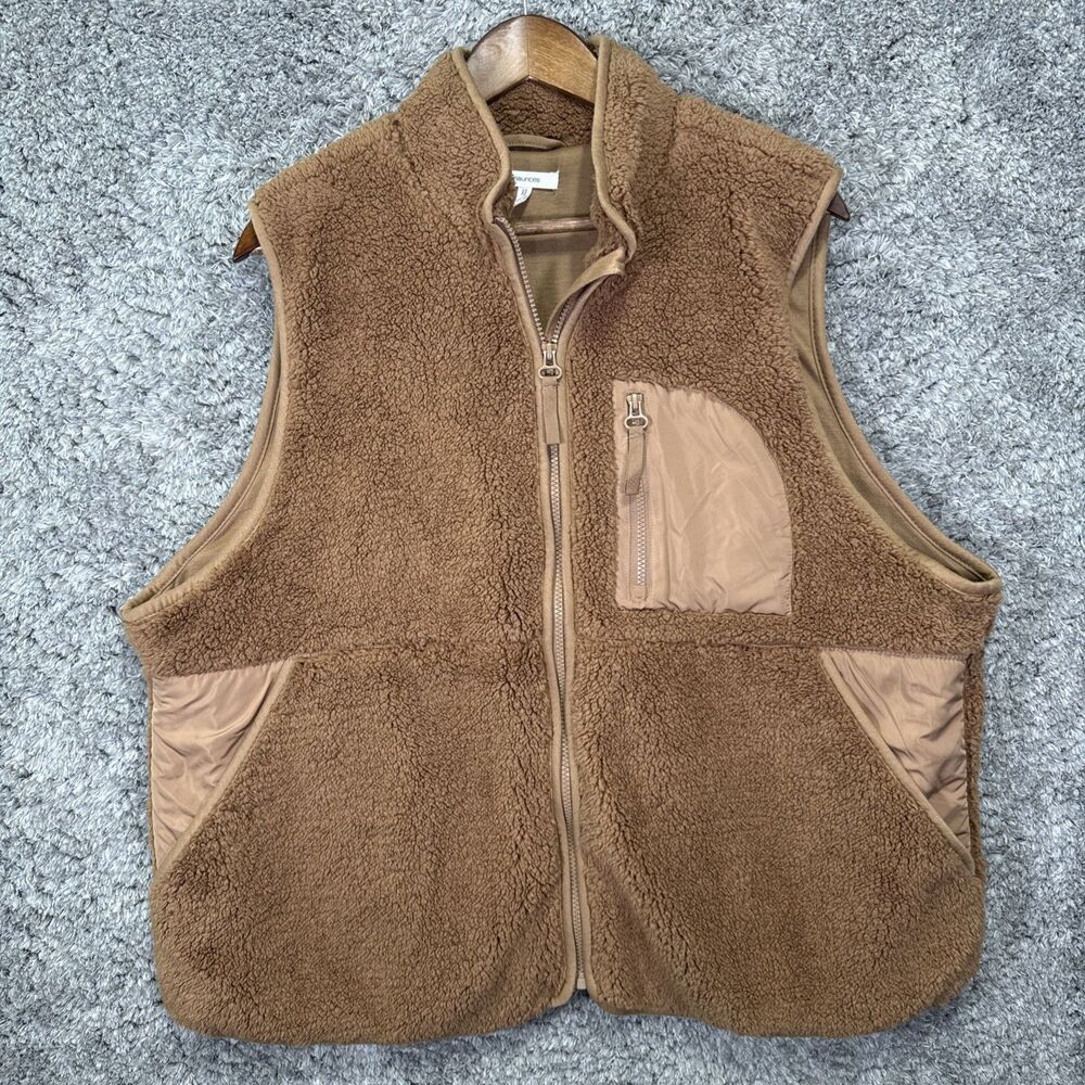 Maurice’s 2X Teddy Fleece Vest Camel Brown Pocket Zip Up Neutral
